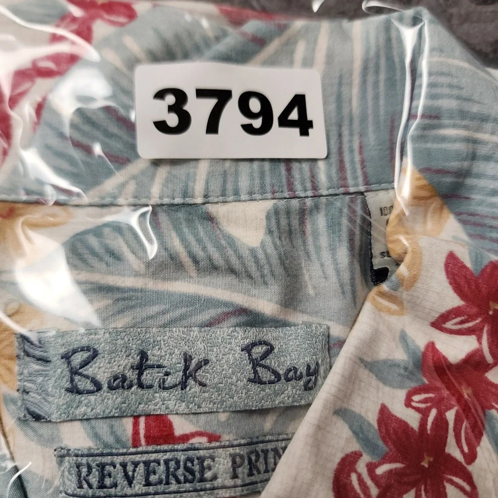 Batik Bay Mens XL Tropical Reverse Print Cotton Aloha Shirt Floral Palm White - Picture 8 of 8
